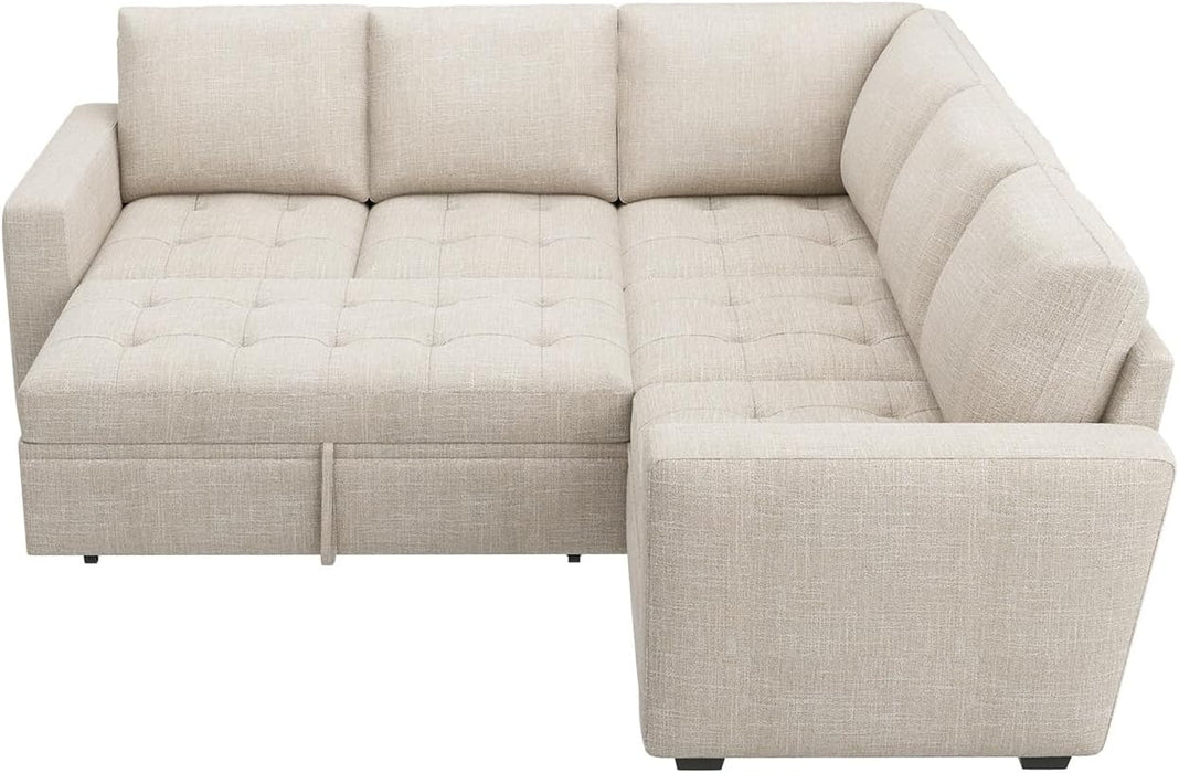 Beige Modular Sleeper Sectional Sofa With StorageBin