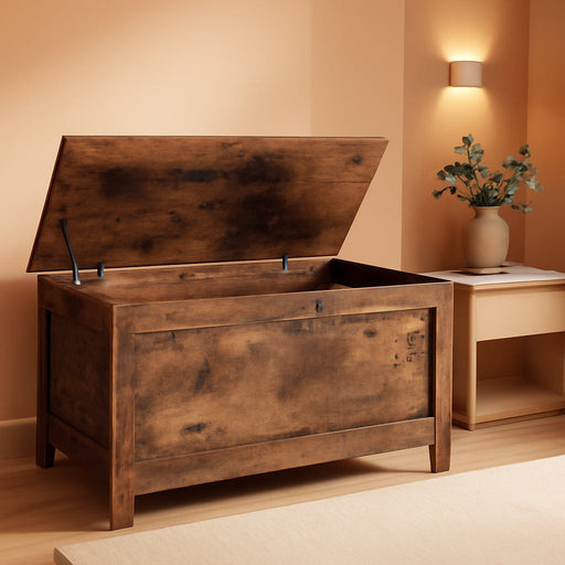 Toy Box, Retro Wooden Look Storage Chest with Safety Hinge, Entryway Storage Bench Supports 220 Lb, 29.9 X 15.7 X 18.9 Inches Toy Chest Organizer, Easy Assembly (Rustic Brown) BF75CW01G1