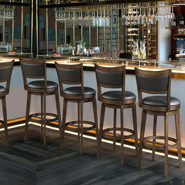 32" Tall Bar Height Stools Set of 4 - High Back Swivel Barstools with Black Faux Leather Upholstered Seat & Solid Wood Footrest, Counter Bar Stool for Kitchen Island & Pub
