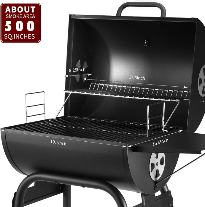 Charcoal Grill Outdoor BBQ Grill, Barrel Charcoal Grills with Side Table, with Nearly 500 Sq.In. Cooking Grid Area, Outdoor Backyard Camping Picnics, Patio and Parties, Black by