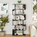 S Shaped Bookshelf, Modern Geometric Bookcase, 6-Tier Black Display Case Book Shelf