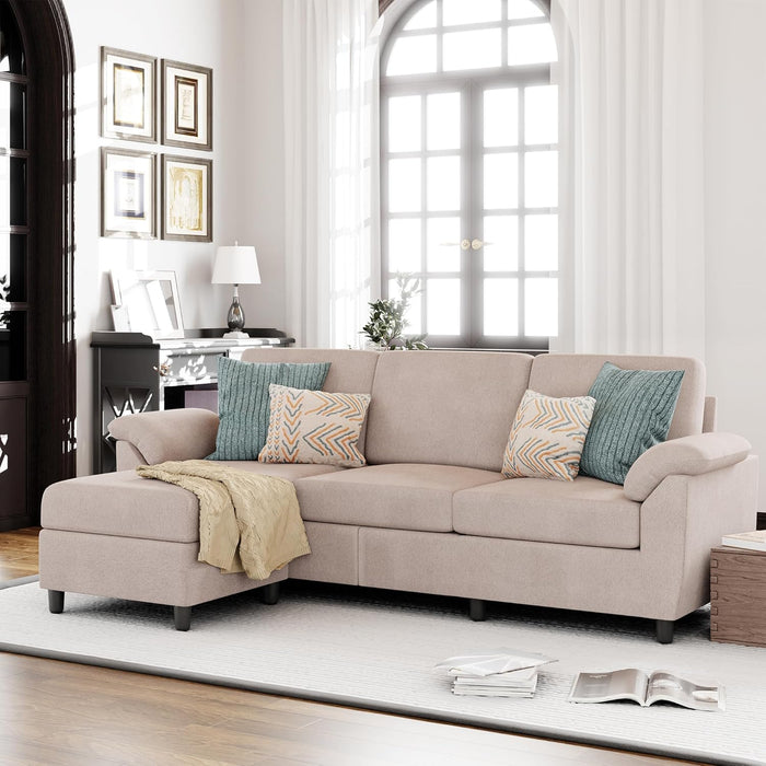 Gray Linen Sectional Sofa with Pillows