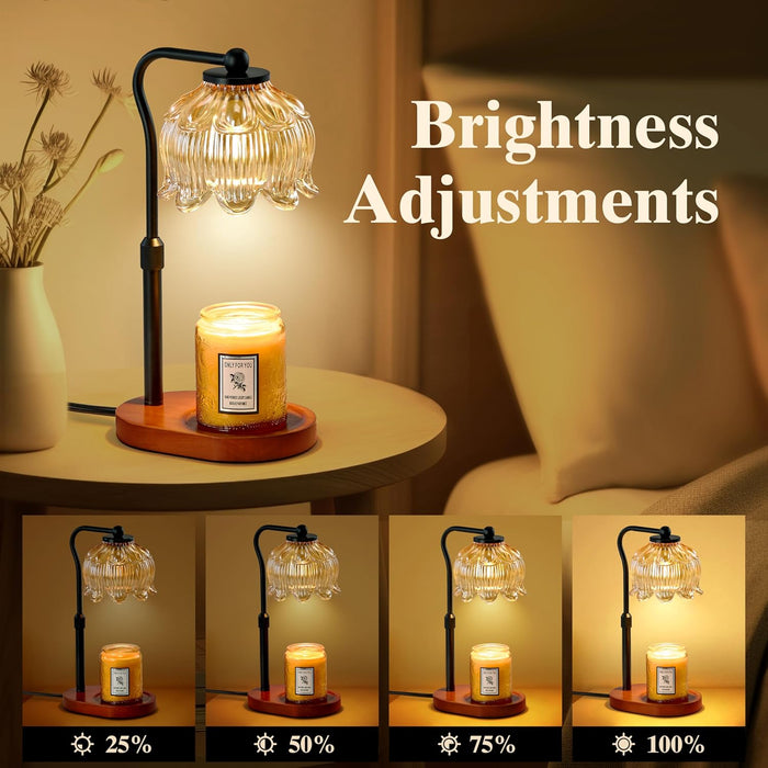 Candle Warmer Lamp with Timer & Stepless Dimming, Height Adjustable Electric Wax Warmer for Jar Candles, Flower Wax Melter with Wood Base, Gifts for Women Home Decor, Walnut Wood