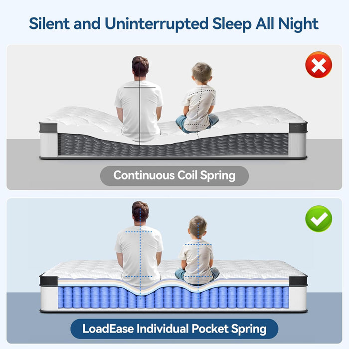 Mattress Queen Size, 12 Inch Queen Hybrid Mattress in a Box, Medium Firm Memory Foam & Individually Wrapped Pocket Springs for Pain Relief, Motion Isolation, Certipur-Us Certified