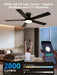 52 Inch Black Ceiling Fans with Lights, RGB Ceiling Fan with Remote and App,Flush Mount Low Profile, Dimmable 35W LED, Reversible, Smart Ceiling Fan for Bedroom Nursery Living Room Apartment