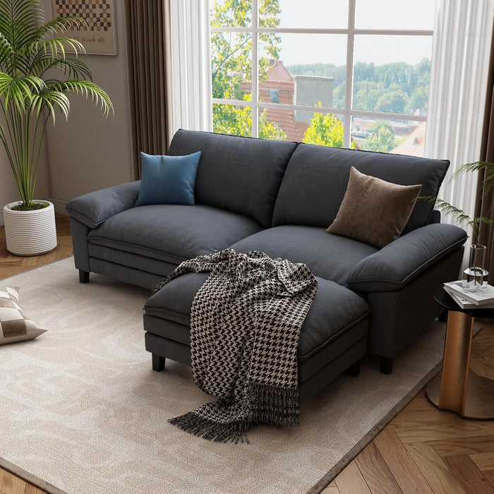 Cloud Couch Sectional Chenille 2 Seater Sofa with Ottoman, Gray