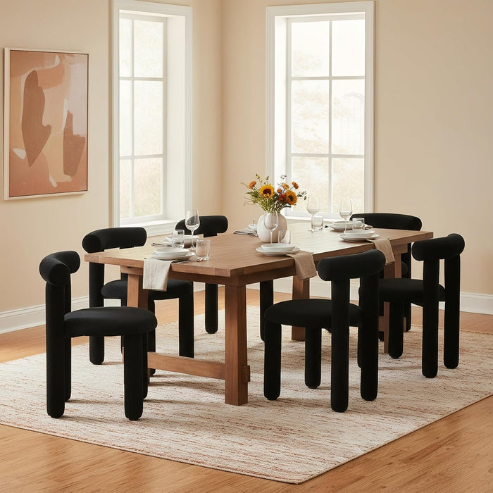 Black Modern Dining Chairs Set of 2 Barrel Boucle Dining Room Chairs Upholstered Sherpa Kitchen Chairs Small Cute