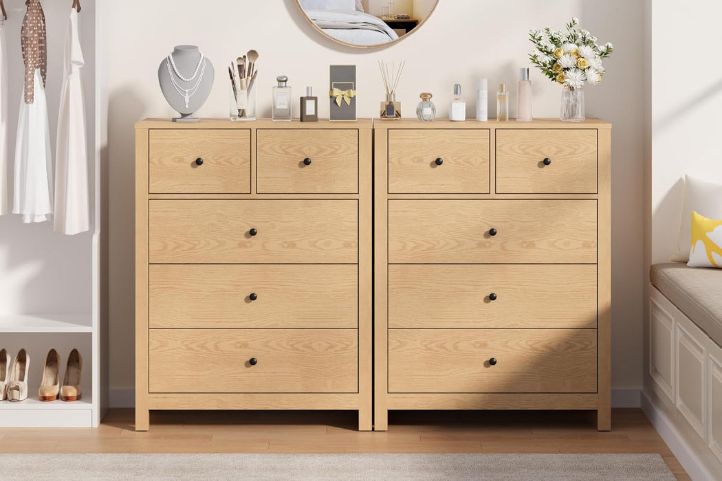 Natural 5 Drawer Dresser, Tall Modern Dresser for Closet, Bedroom