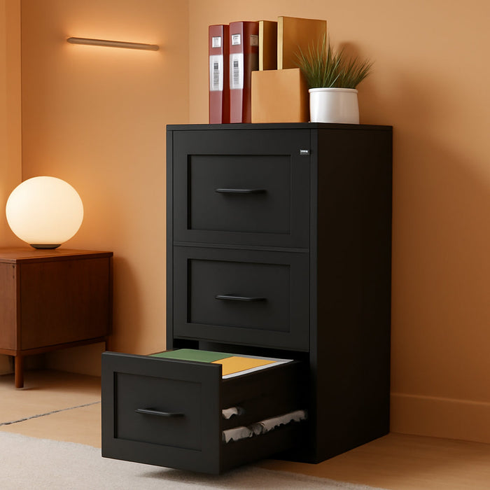 Metal 3 Drawer Vertical File Cabinet with Lock, Steel Lockable Filing Cabinet, Home Office Storage Cabinet Fits Letter A4 Legal Files, Anti-Tilt Full Extension Drawers for Document Organizer