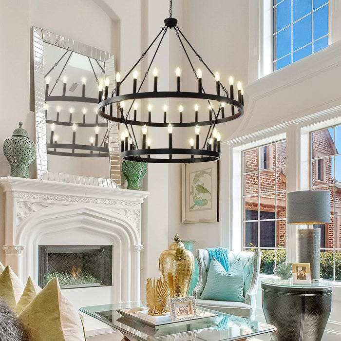Black 48 Inch Wagon Wheel Chandeliers Illumination