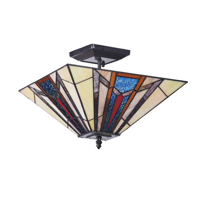 Mission 2 Light Blackish Bronze Semi-Flush Ceiling Fixture 14" Wide