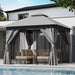 10'X10' Patio Gazebo, Double Roof Outdoor Shelter Tent with Mosquito Nettings and Privacy Screens, Gray