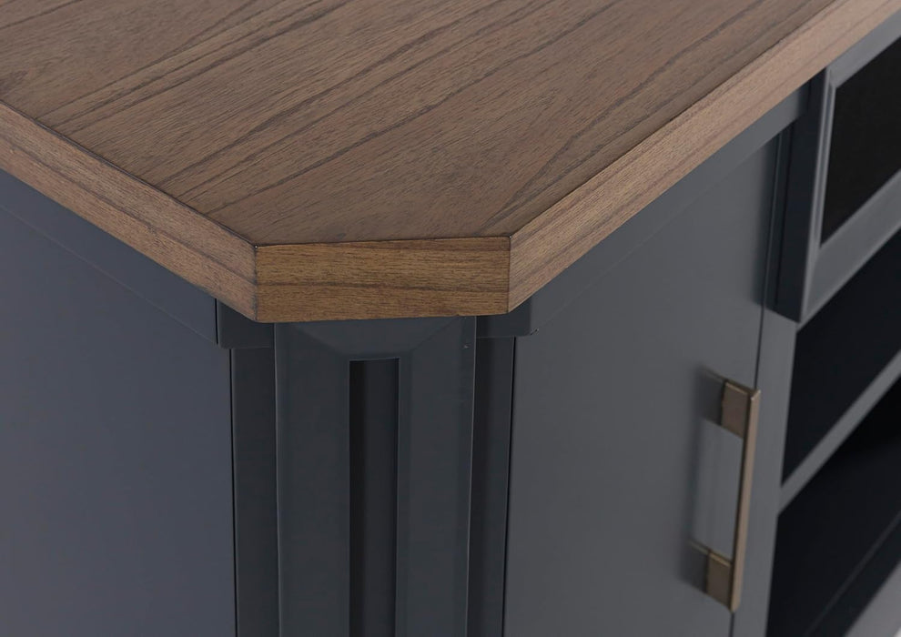 Landocken Contemporary 83" TV Stand for Tvs up to 95" with Fireplace Option, 2 Cabinets, 2 Doors, 2 Adjustable Shelves, Open Cubbies and Cord Openings, Dark Brown & Blue