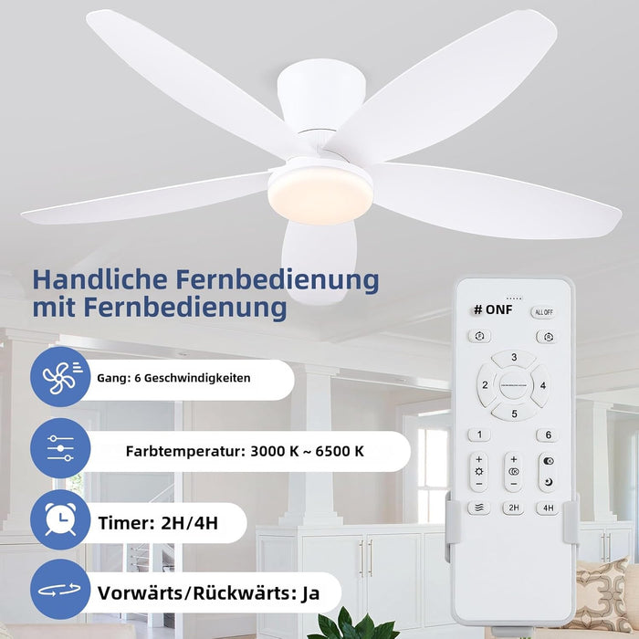Ceiling Fans with Lights-36 Low Profile Ceiling Fan with Light and Remote/App Control,Flush Mount,Dc Reversible,Led Dimmable Modern Ceiling Fans for Bedroom,Indoor/Outdoor Patio Use(White)