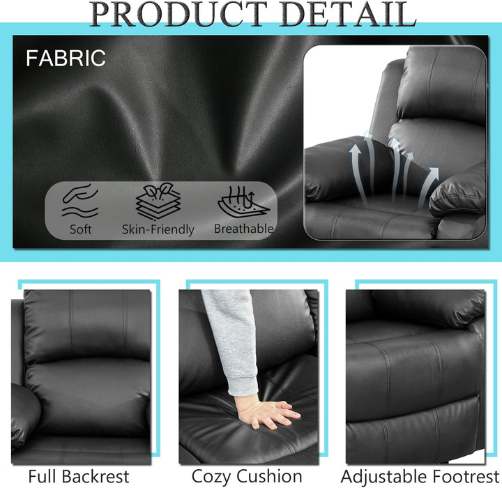 Leather Recliner Sofa Set，Leather Reclining Sofa Set for Living Room Furniture Sets，Black Recliner Couch Set for Living Room/Office/Theater Seating(Sofa Set 3 Pieces)