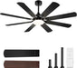 62 Inch Ceiling Fans with Lights, Black Modern Ceiling Fan with Remote,Large Farmhouse Indoor & Outdoor Ceiling Fan with 8 Dual Finish Blades, Quiet DC Motor, Bright LED Light