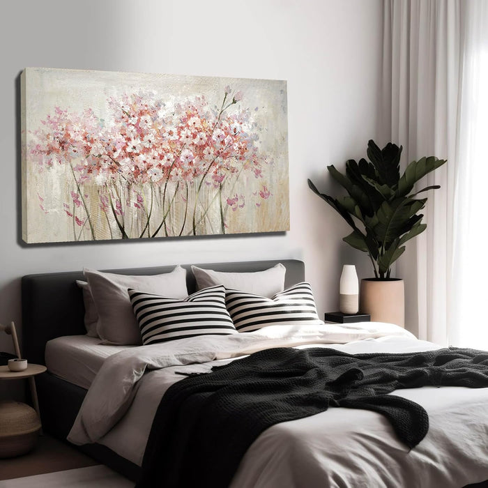 White Floral Oil Painting Canvas Art Wall Decor Modern Botanical Picture Graffiti Wall Art for Bedroom Living Room Kitchen Office 24" X 48"