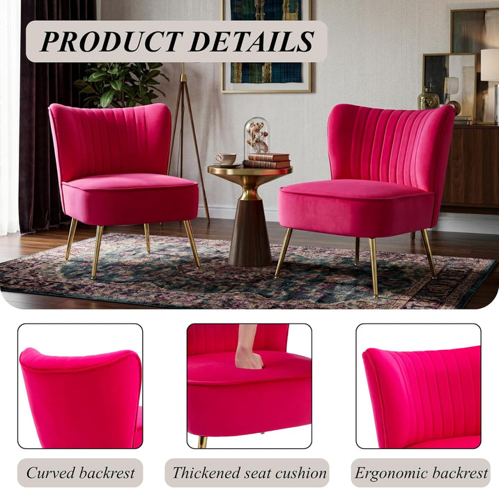 Midcentury Velvet Slipper Chair Armless 20.5In Pink