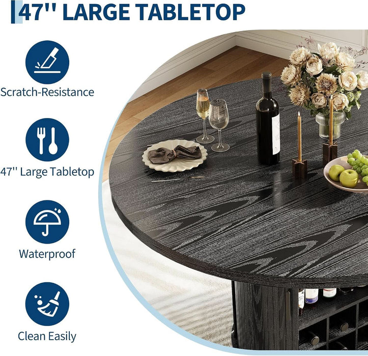 47'' round Dining Table, Wooden Kitchen Table with Fluted Base