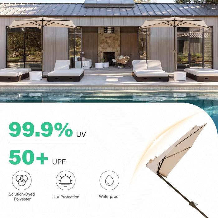 9Ft Half Umbrella Outdoor Patio Umbrella Market Umbrellas with Crank, 1/2 round Wall Umbrella 5 Sturdy Ribs UV Protection for Pool Garden Balcony Deck, Beige