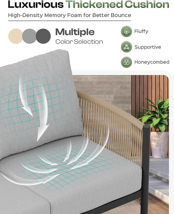 Aluminum Outdoor Patio Furniture Set with Dual-Layer Coffee Table, 4 Piece Modern Patio Conversation Sets with PE Rope, Outdoor Sectional Sofa with Thick Cushions for Balcony, Porch, Gray