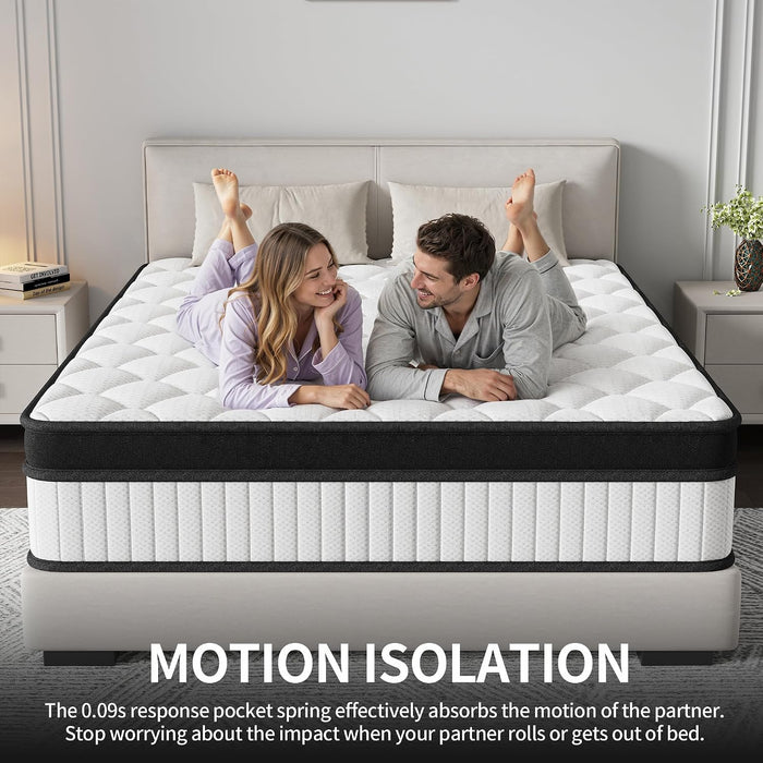 14 Inch Queen Hybrid Mattress - Medium Firm Memory Foam and Pocket Spring Bed in a Box - Cooling Gel for Pressure Relief, Certified Motion Isolation, Fiberglass Free Mattress for Queen Bed