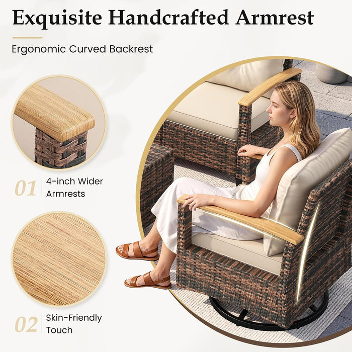 Patio Furniture Set, 4 Pieces Outdoor Patio Conversation Sets with Swivel Chairs, Wicker Patio Furniture Set with Storage Table, Outdoor Couch Set for Balcony, Porch, Deck, Backyard, Beige