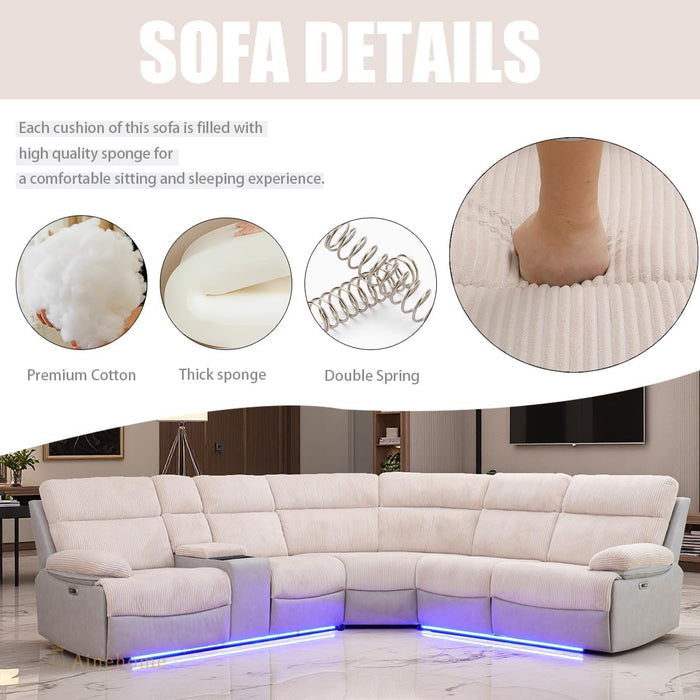 Power Reclining Sectional Sofa with LED, Sectional Couch Recliner Sofa Set, Living Room Furniture Set with USB Charging for Living Room with 2 Recliner Seats(Living Room Set, Beige Grey)