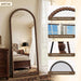 71" X 28" Arched Full Length Mirror, Antique Beaded Frame Floor Standing or Wall Mounted Mirror with Stand for Bedroom, Entryway, Brown, Luxury Style