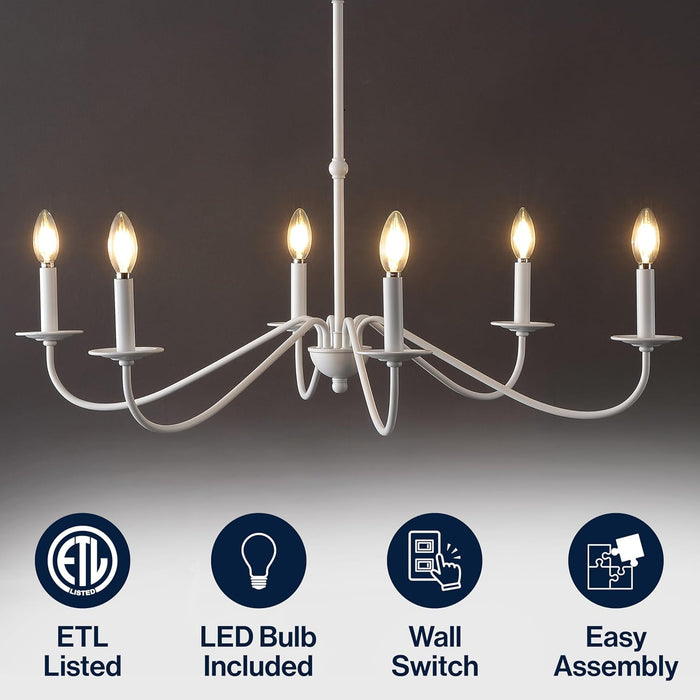 34.75Inch White Six Light Farmhouse Iron Chandelier
