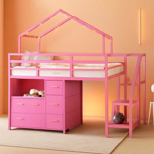 Pink Full Size LoftBed With Integrated Illumination