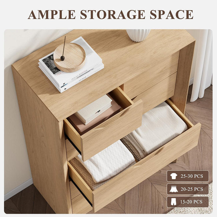 Natural 6 Drawer Dresser for Bedroom, 47.4" Tall Chest of Drawers