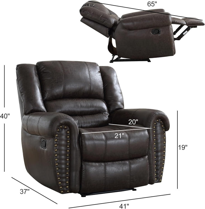 Leather Recliner Chair, Classic and Traditional Manual Recliner Chair with Comfortable Arms and Back Single Sofa for Living Room, Dark Grey