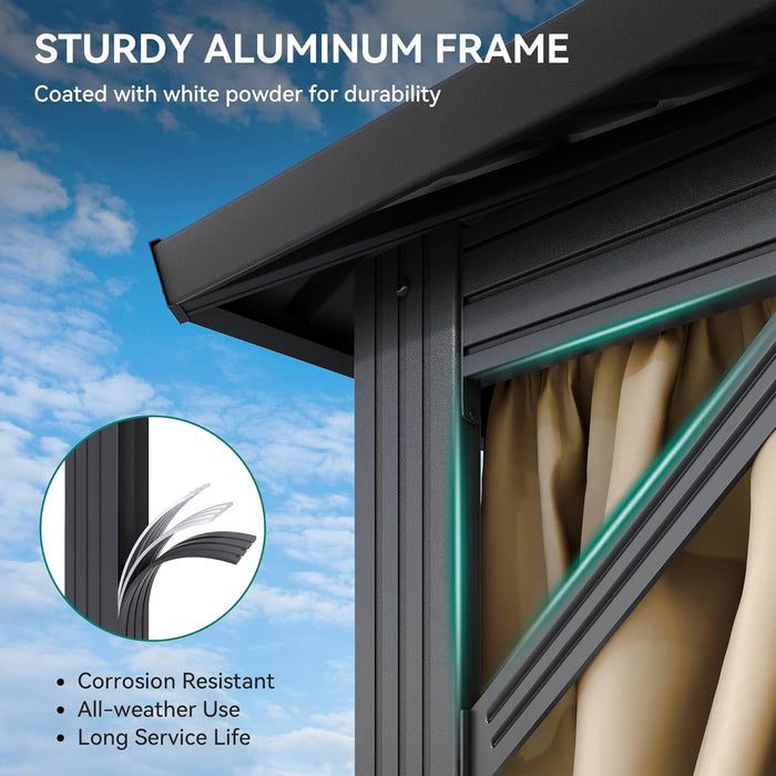 12X18FT Meatl Hardtop Gazebo Metal Double Roof Canopy Galvanized Iron Aluminum Pillar Garden Tent Curtains Netting for Patios Backyards Decks Lawns