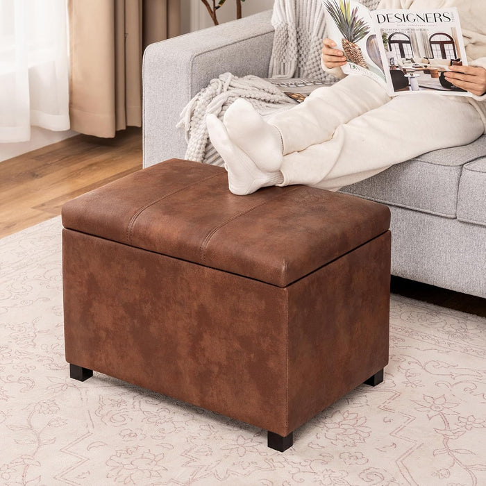 24" Leather Storage Ottoman Bench, Rectangle Foot Rest Stool for Living Room, Bedroom, Entryway, Coffee