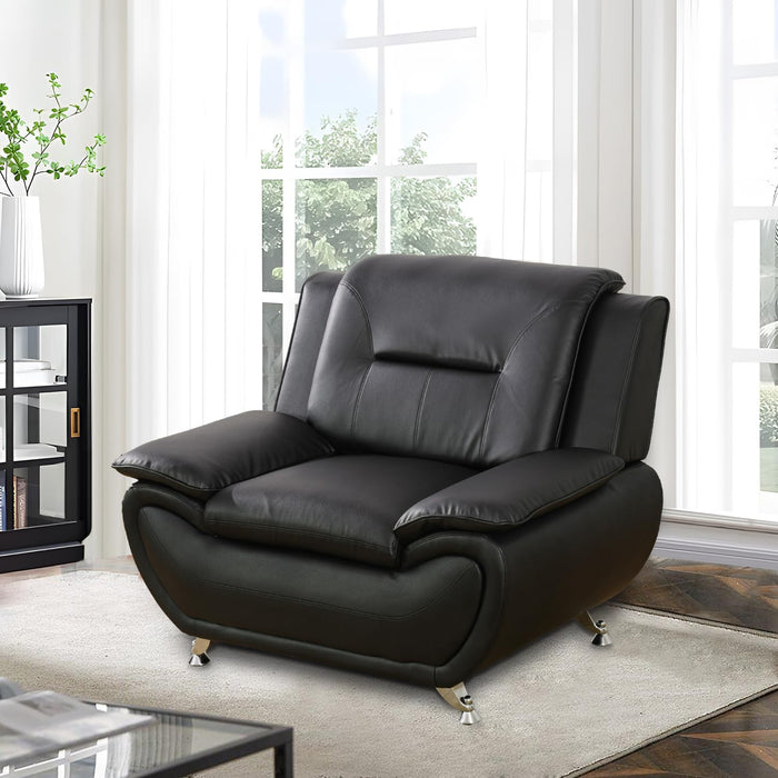 Living Room Furniture Set, Faux Leather Sofa Couch Set, 3 Pieces Modern Sofa Set for Living Room/Apartment/Office (Black)