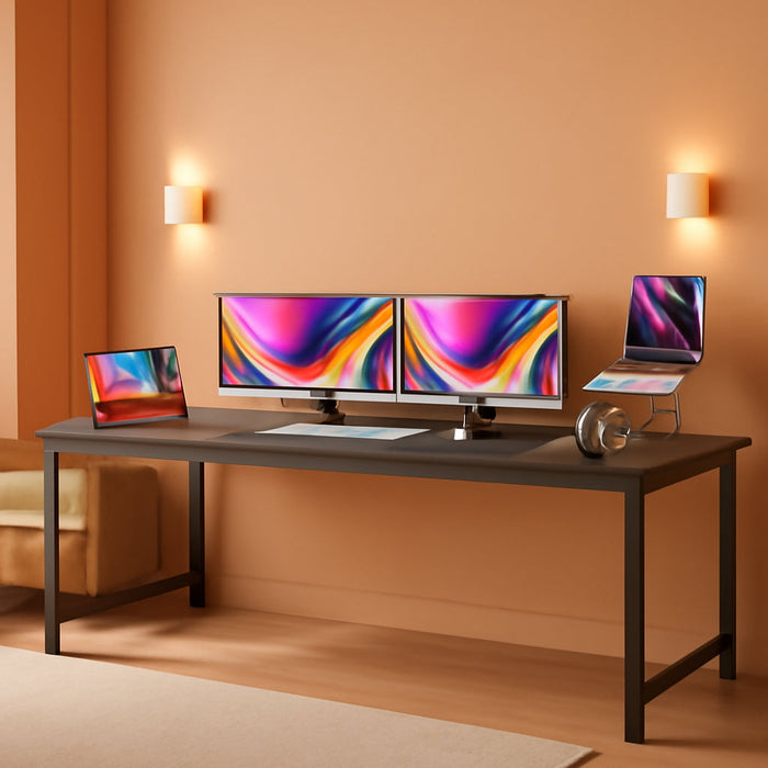 Computer Desk, 80 Inch Office Desk, Gaming Desk with Storage, Writing Desk Work Desk for Home Office, Study, Long Simple Desk, Large Legroom, Metal Frame, Grey