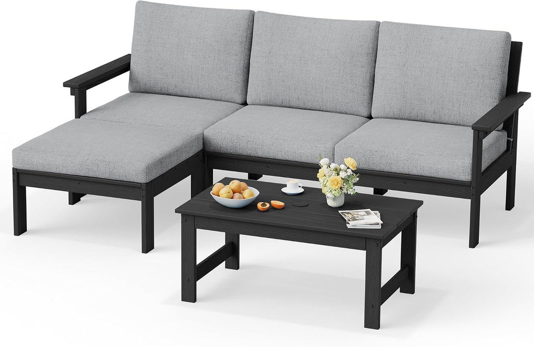 HDPE Outdoor Sectional with Ottoman & Coffee Table