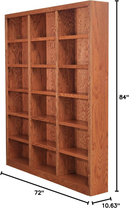 Traditional 84Inches Tall 18-Shelf Triple Wide Wood Bookcase, Dry Oak