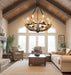Six-Light Rustic Antler Chandelier With Wagon Wheel