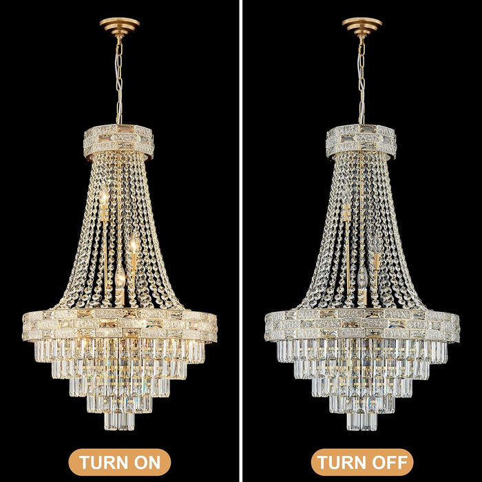 Crystal Chandelier 12 Lights 36Inches Gold Pendant