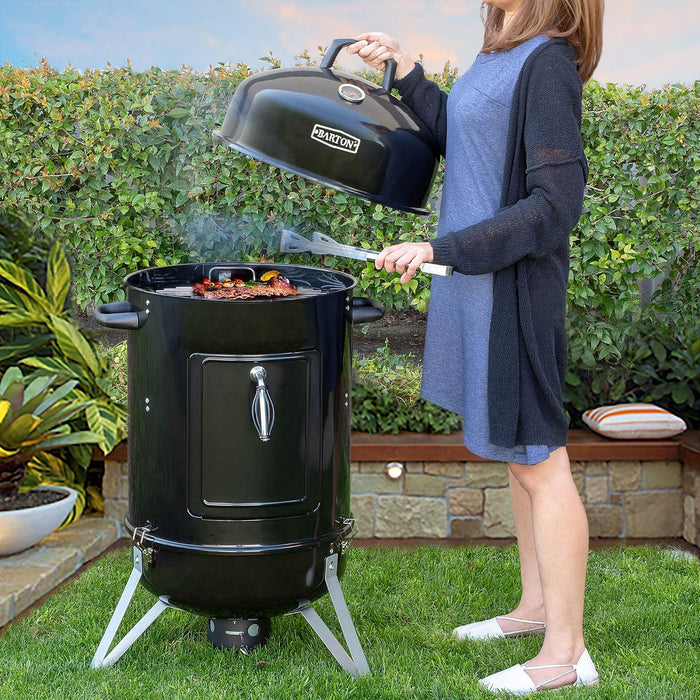 Vertical 18" Charcoal Smoker with Temperature Gauge BBQ Smoker Grill for Outdoor Cooking Grilling