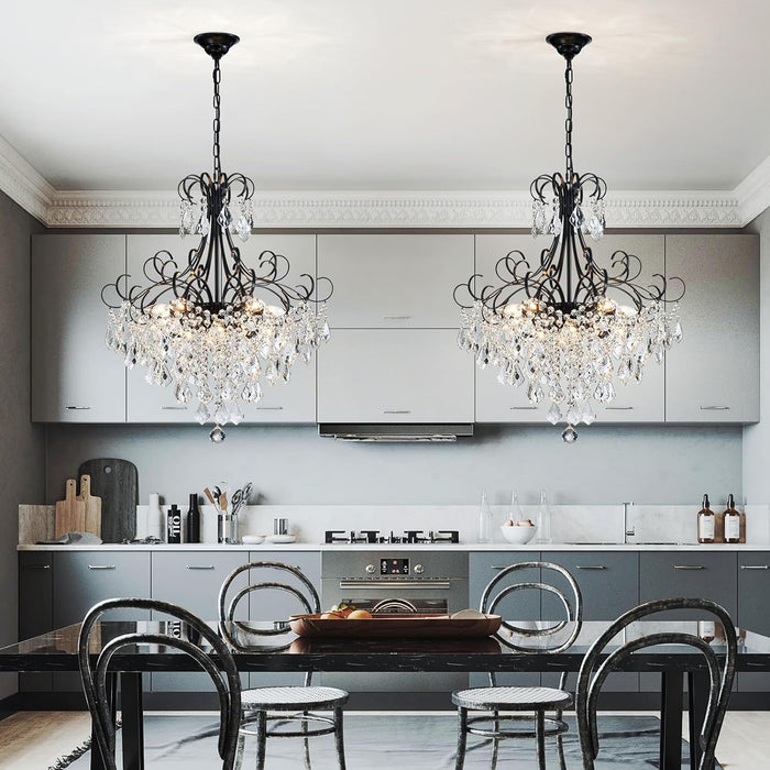 Crystal Chandelier 10-Light Pendant Ceiling Light Modern Lighting Fixture for Dining Room Hallway Bedroom Kitchen Bathroom, H 27.6" X W 22.8", E12 Base, Black