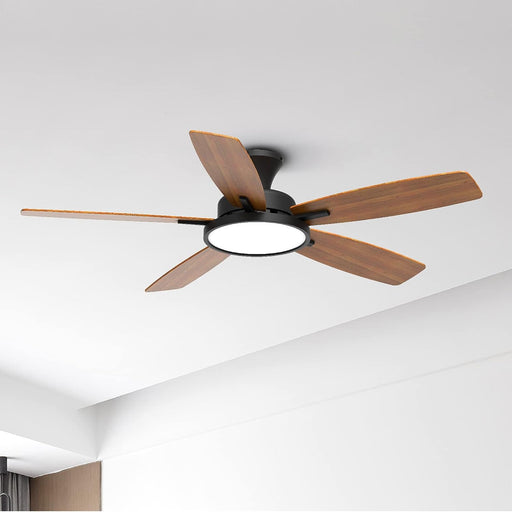 52 Inch Ceiling Fans with Lights,Remote Control Multifunctional Quiet Fan with Three Color Temperature and Dimmable Light with Reversible Blades Black