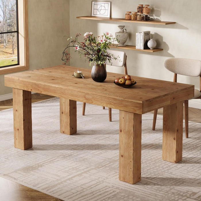 Solid Wood Dining Table for 4-6, 63-Inch Farmhouse Kitchen Table with Heavy Duty Legs, Wooden Rectangular Dinner Tables for Kitchen & Dining Room, Light Brown