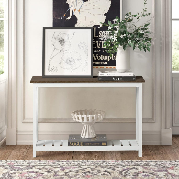 Farmhouse Console Table, Rustic Vintage Narrow Sofa Table for Entryway, Living Room, Hallway, 40 White