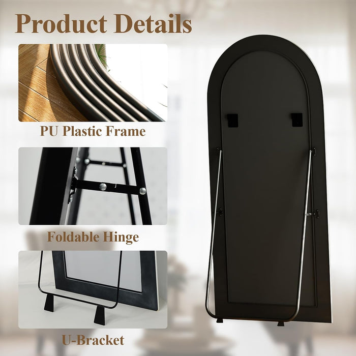 Full Length Mirror 71"X32", Black Arched Large Floor Mirror with Stand