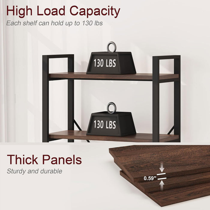 5 Tier Industrial Bookshelf Dark Walnut WoodFinish
