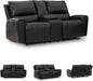 Glassmere Contemporary Leather Match Reclining Loveseat with Console, 2 Cup Holders and Storage, Black