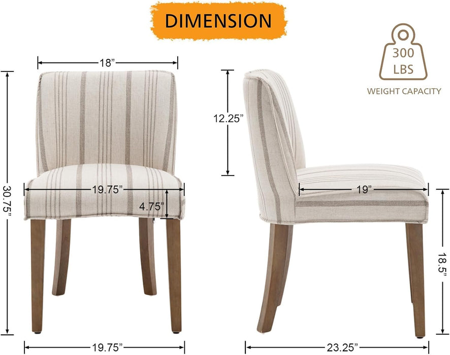 Upholstered Parsons Chair Set of 2, Linen Fabric Khaki Striped Dining Chairs with Walnut Wood Leg Cushioned Back Modern Rustic Side Chairs for Living Room/Kitchen/Dining/Restaurant